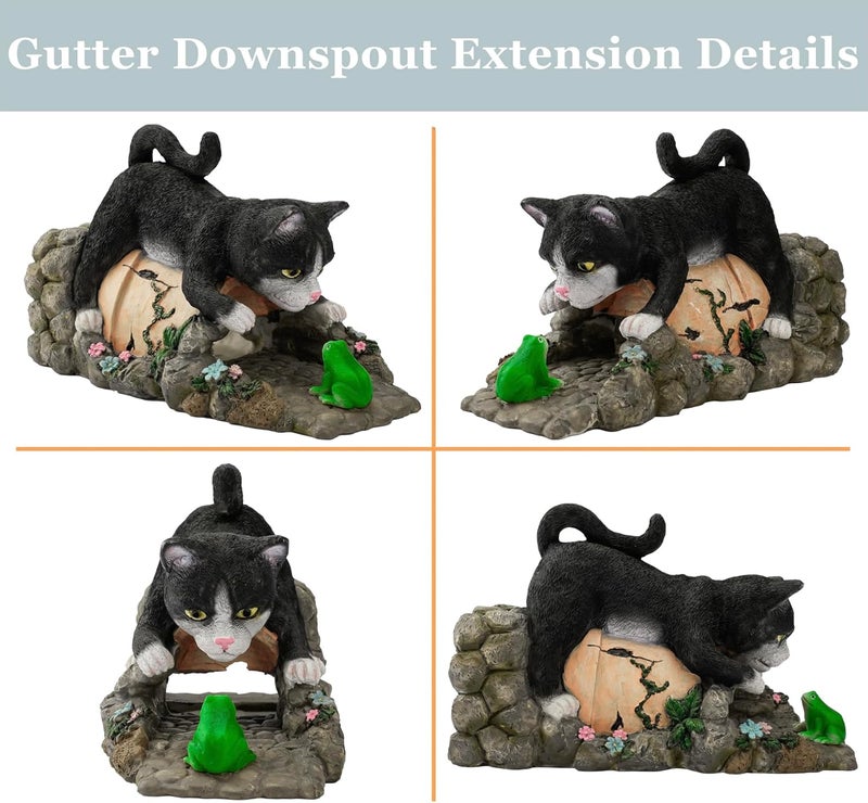 Euiroet Real Cat Sculpture Gutter Diverter Rain,Eco-Friendly Resin Gutter Extender Diverter,Deco Gutter Extension Downspout, Splash Block, Perfect Rain Gutter Downspout Extension for 3"x4" Downspouts - Image 3